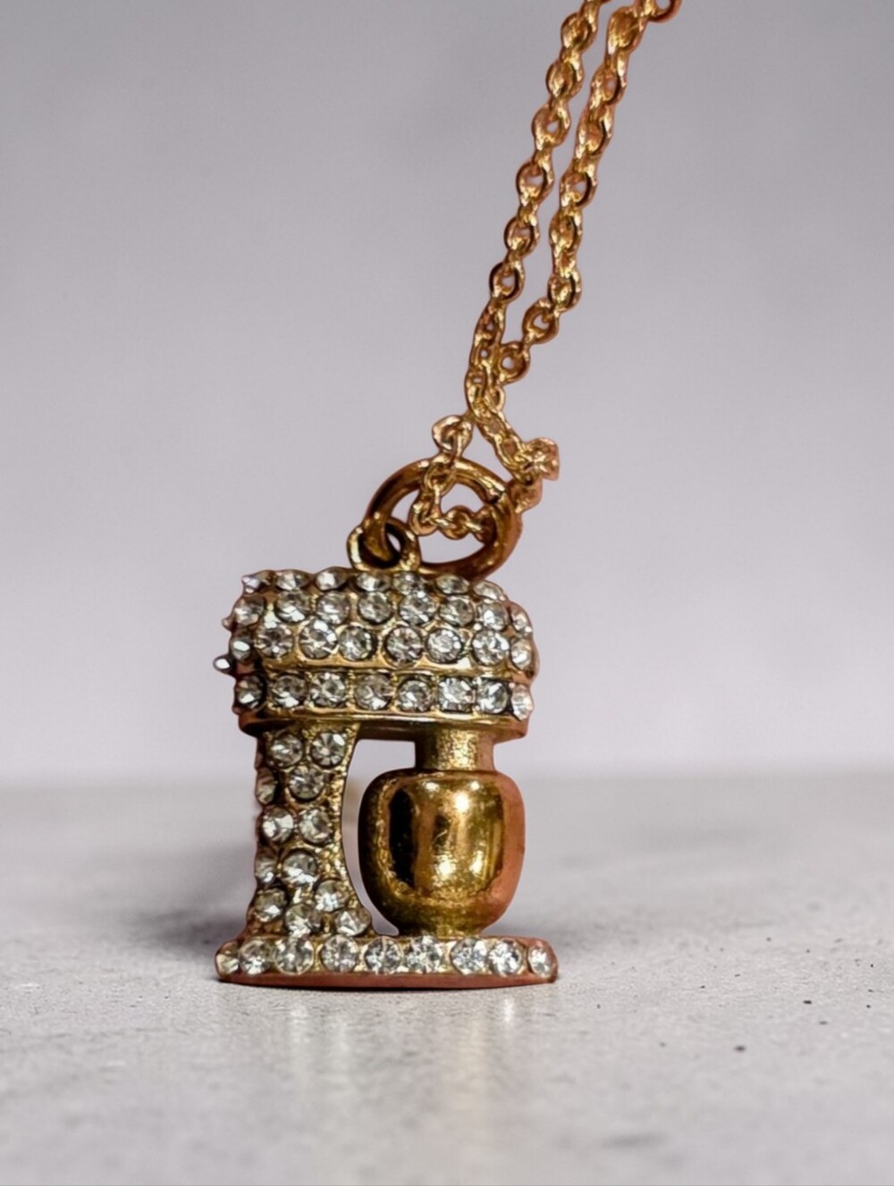 Any Bakers Out There? Rhinestone 18k gp Stand Mixer Charm On A Brass Necklace